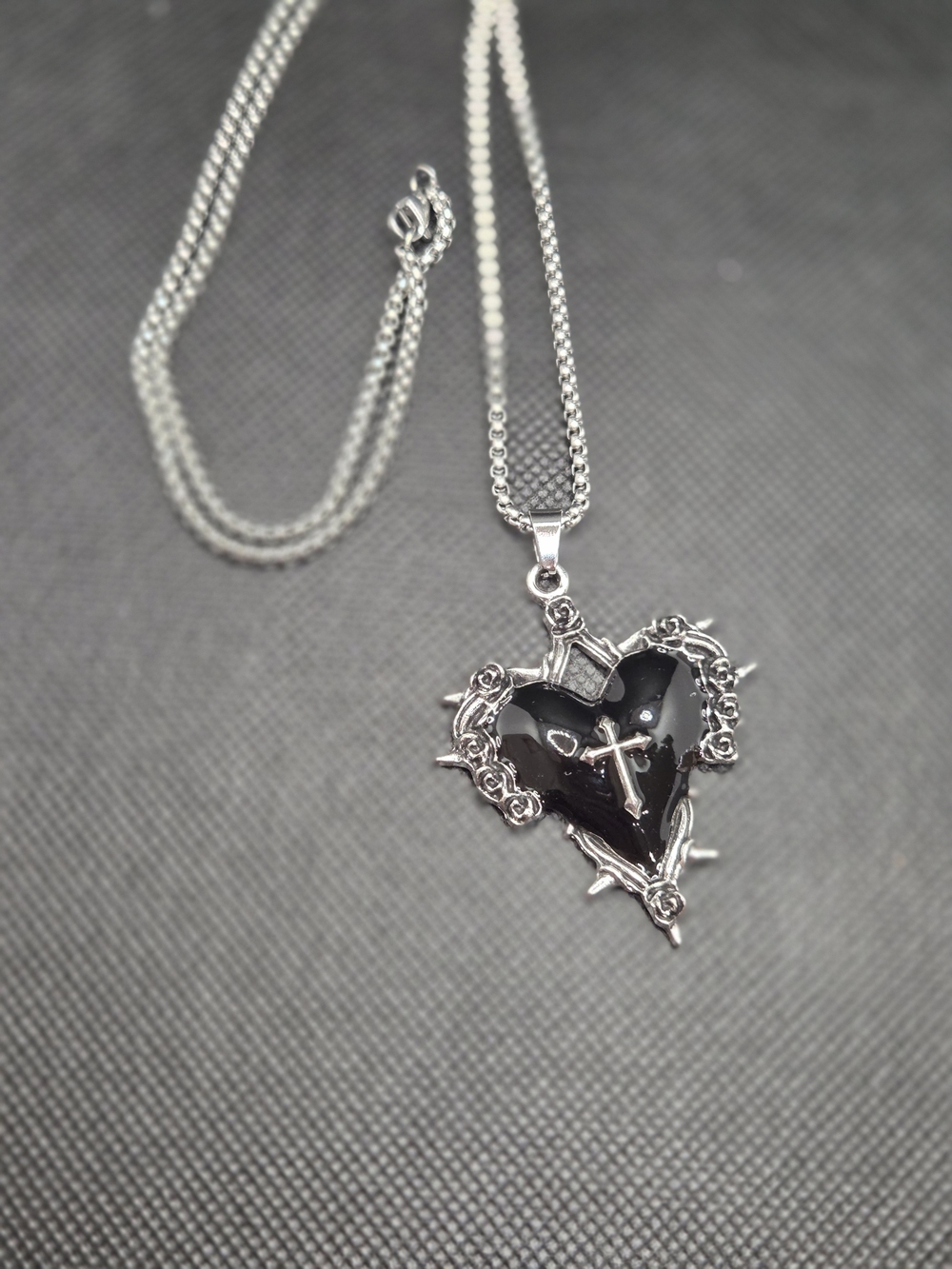 Black Gothic Sacred Heart Necklace- Unisex
